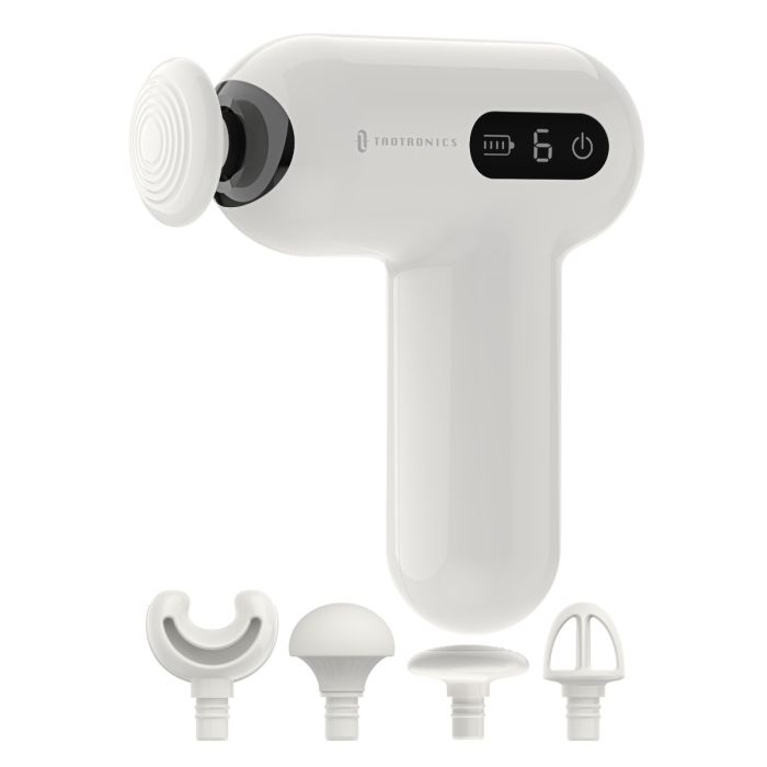 Masažni pištolj TAOTRONICS Mini (bijeli, 6 brzina, 6 nastavaka, usb-c)-0