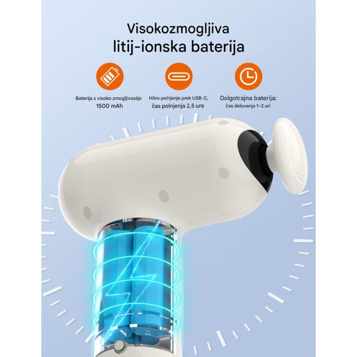 Masažni pištolj TAOTRONICS Mini (bijeli, 6 brzina, 6 nastavaka, usb-c)-1