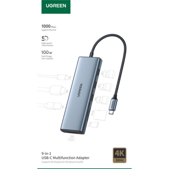 Docking station UGREEN 9in1, 4K@30Hz with PD-2