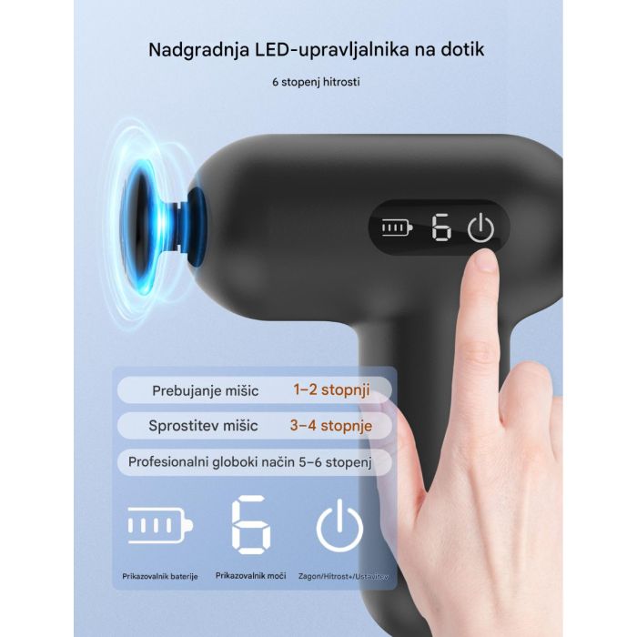 Masažni pištolj TAOTRONICS Mini (6 brzina, 6 nastavaka, crni)-3