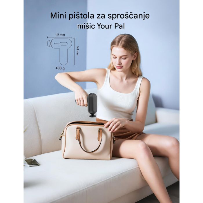 Masažni pištolj TAOTRONICS Mini (6 brzina, 6 nastavaka, crni)-2
