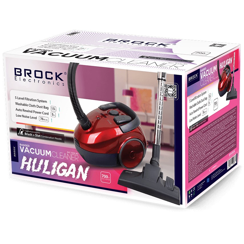 Usisavač BROCK BVC 5002 RD, 700W, bez vrećice, 1.5L, crveni-1
