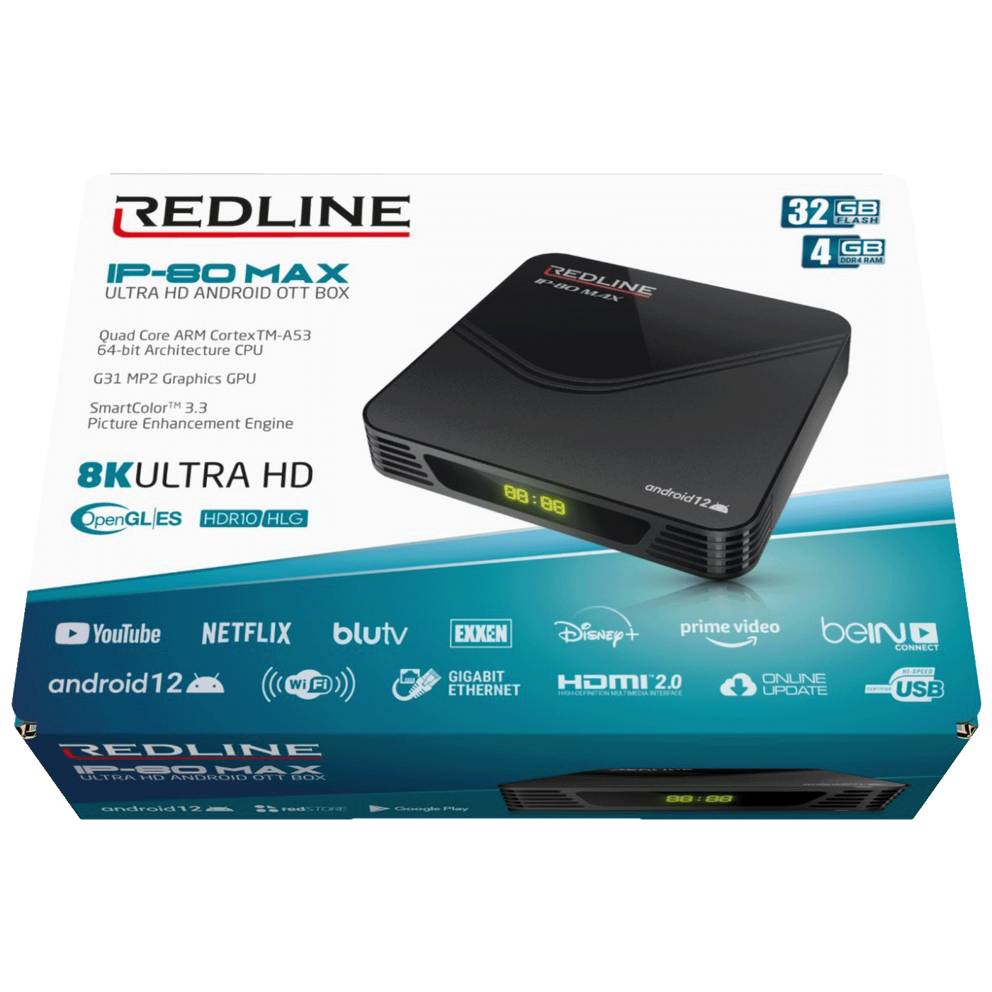 REDLINE Prijemnik IPTV@Android, 4K, 4 / 32 GB, USB, WiFi - IP-80 Max-1