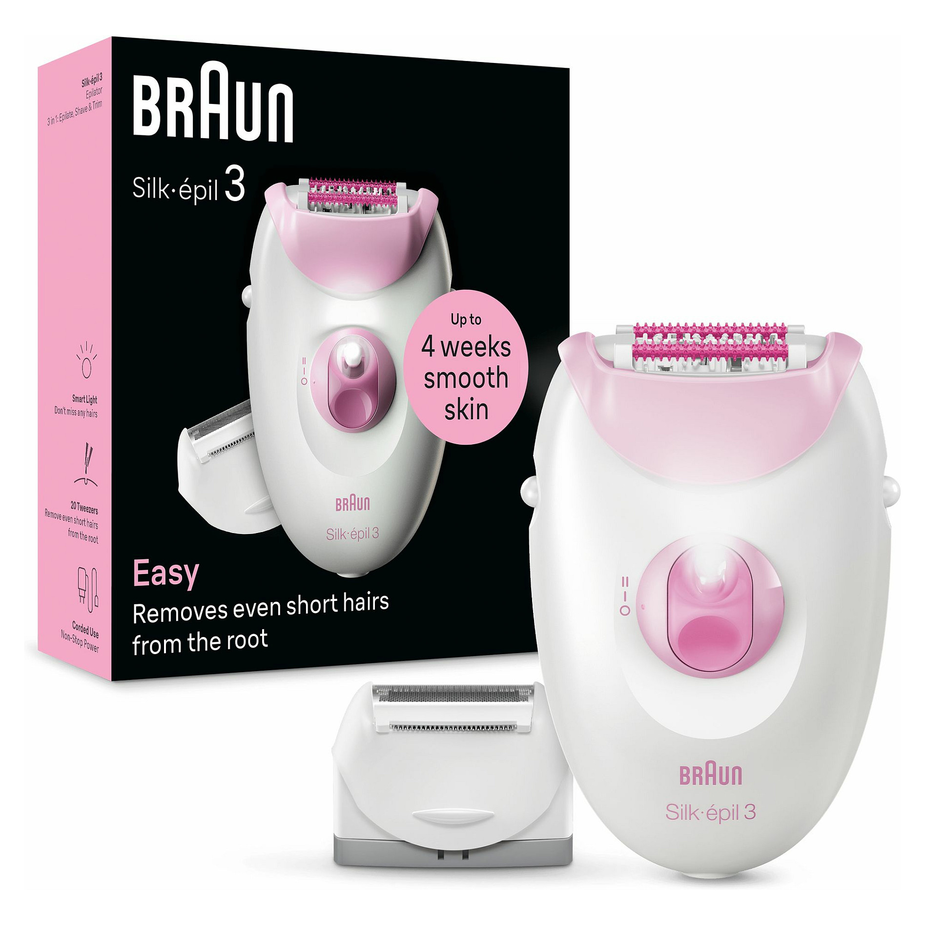 Epilator BRAUN Silk-épil 3 3-031 (20 pinceta, roza, bijela)