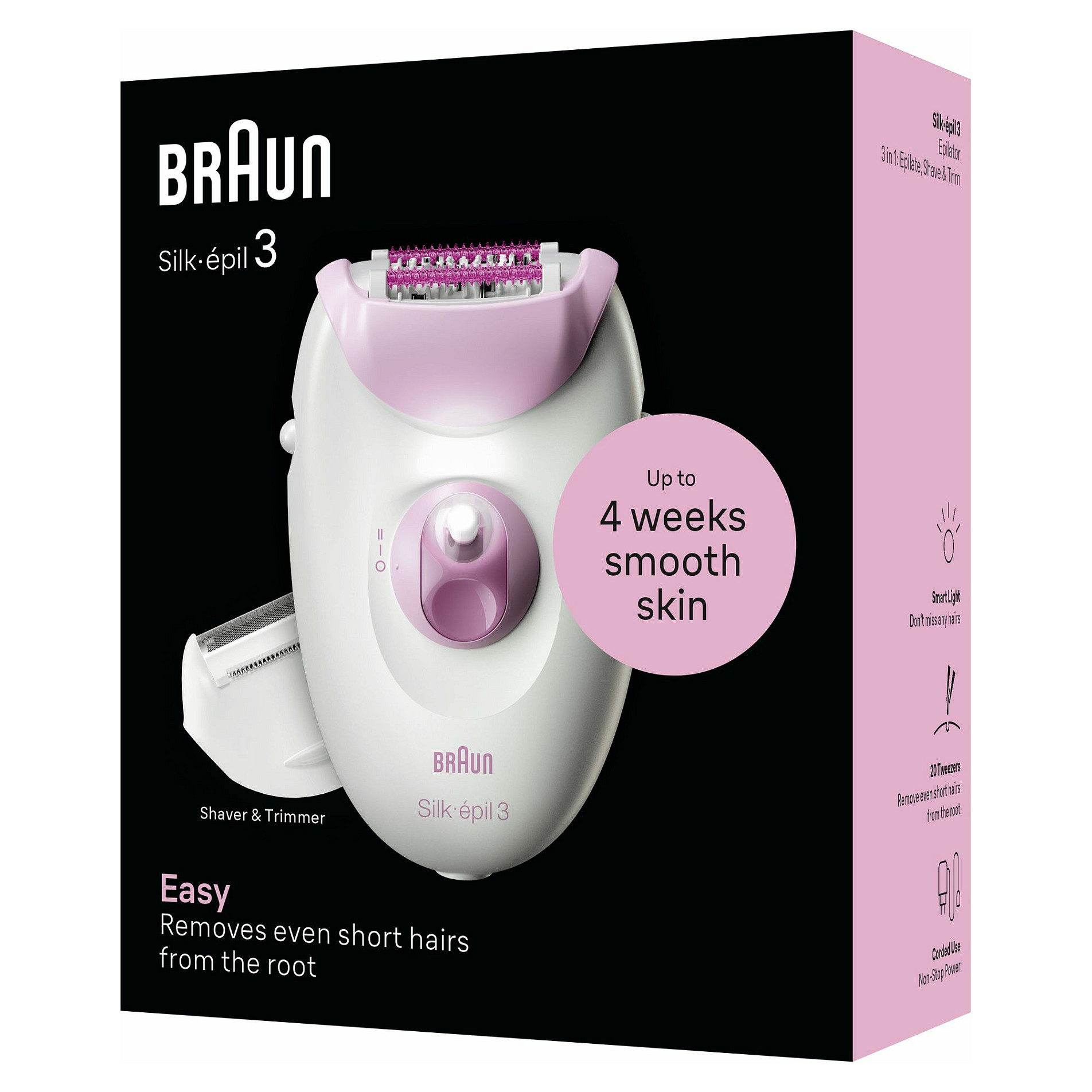 Epilator BRAUN Silk-épil 3 3-031 (20 pinceta, roza, bijela)-2