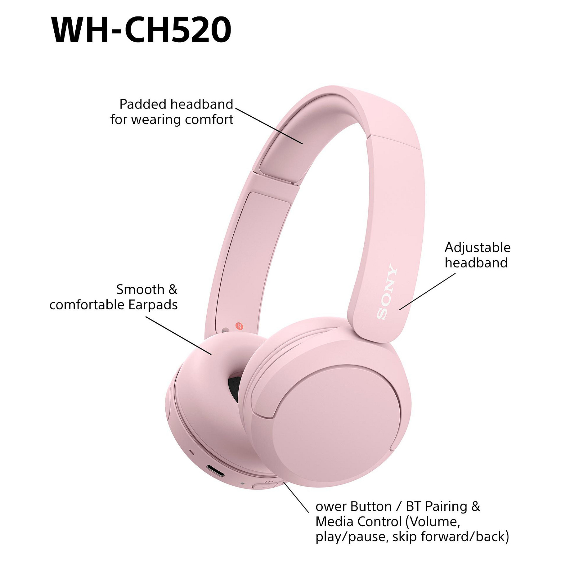 Slušalice SONY WH-CH520 On-Ear pink (bežične, Bluetooth)-8