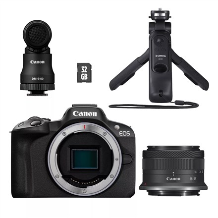 Bezrcalni fotoaparat CANON EOS R50 Content Creator Kit s objektivom RF-S 18-45mm F4.5-6.3 IS STM (24,2 MP, APS-C, 4K, crna boja)-2