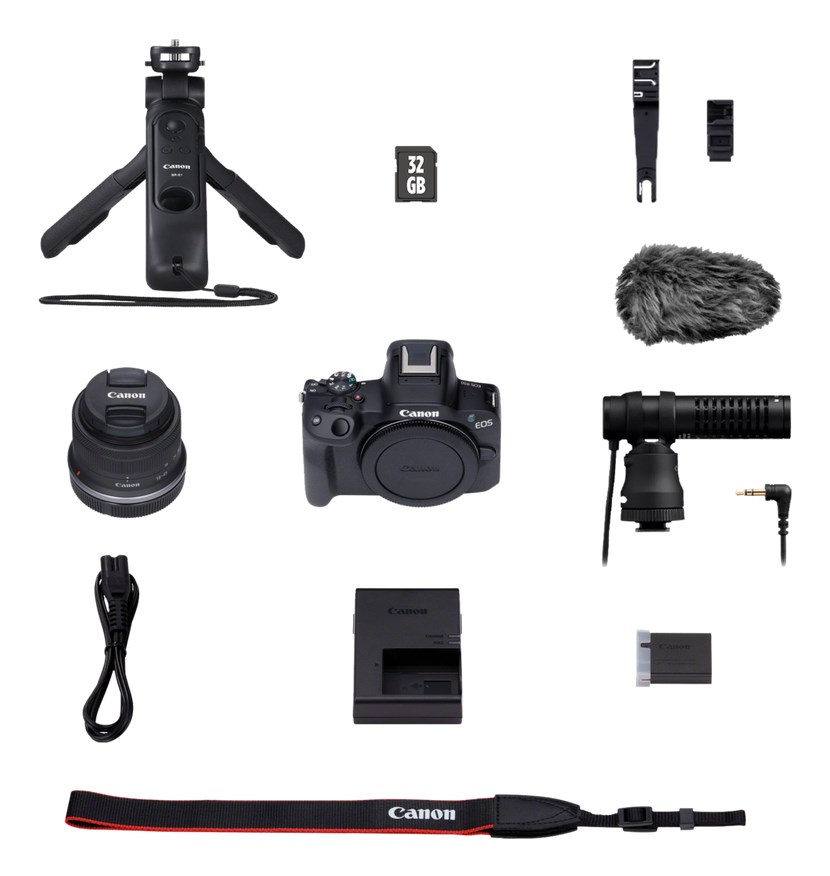 Bezrcalni fotoaparat CANON EOS R50 Content Creator Kit s objektivom RF-S 18-45mm F4.5-6.3 IS STM (24,2 MP, APS-C, 4K, crna boja)