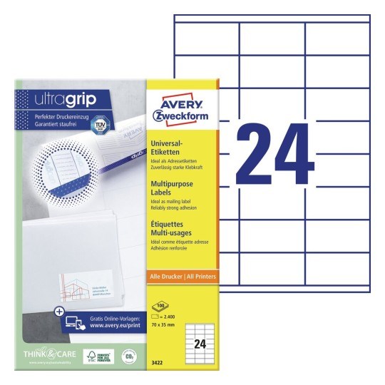 Avery 3422 self-adhesive label Rectangle Permanent White 2400 pc(s)-0