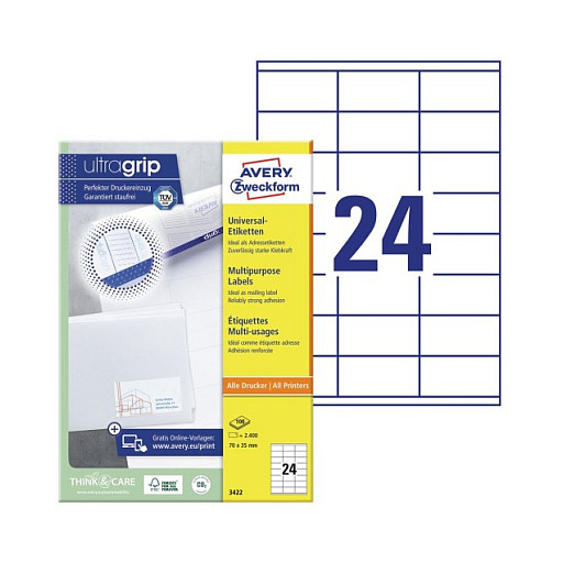 Samoljepljive etikete AVERY ZWECKFORM 3422 (70 x 36 mm, 2400 kom)