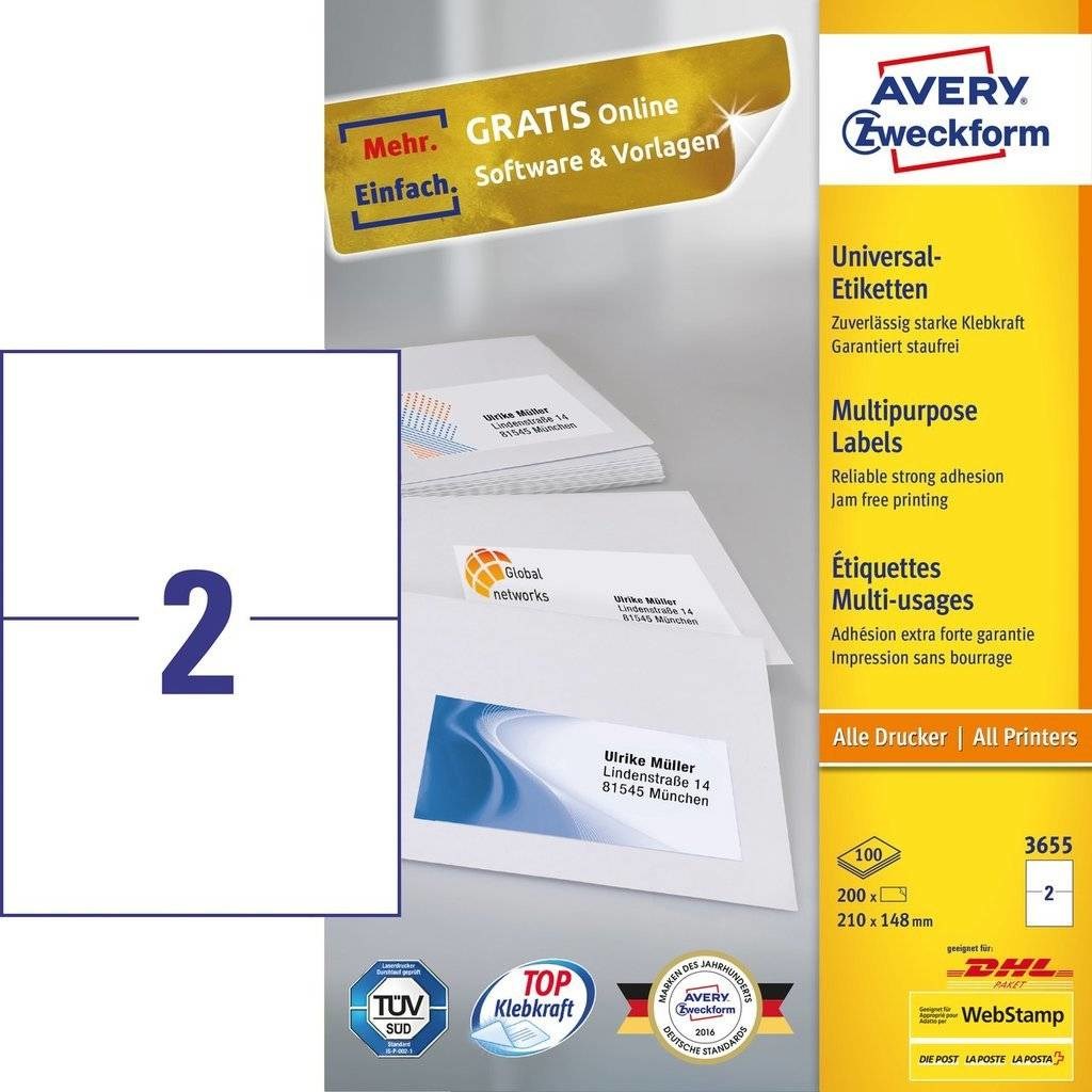 Avery 3655 self-adhesive label Rectangle Permanent White 200 pc(s)-1
