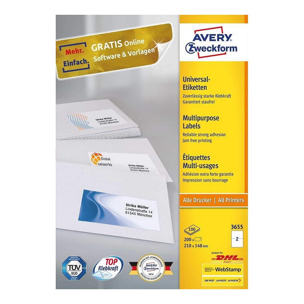 Samoljepljive etikete AVERY ZWECKFORM 3655 (70x36mm, 2400 kom)