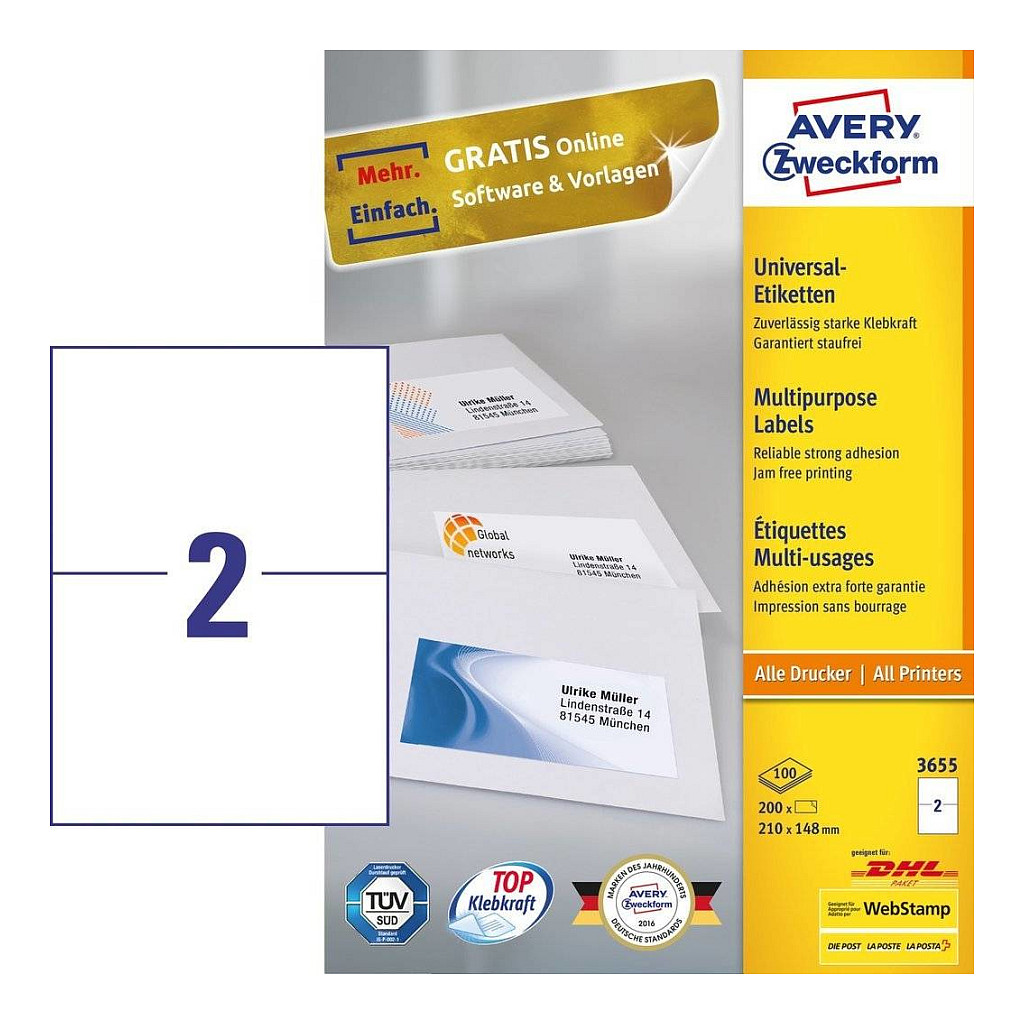 Samoljepljive etikete AVERY ZWECKFORM 3655 (70x36mm, 2400 kom)-1