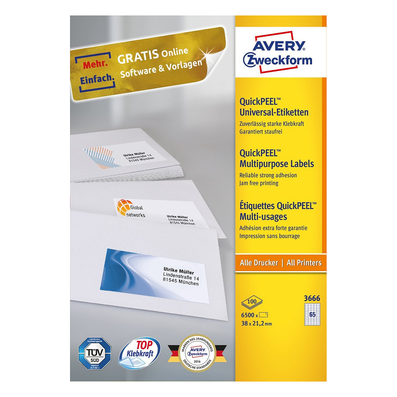 Univerzalne etikete AVERY ZWECKFORM 3666 (38 x 21.2 mm, 6500 kom)-1