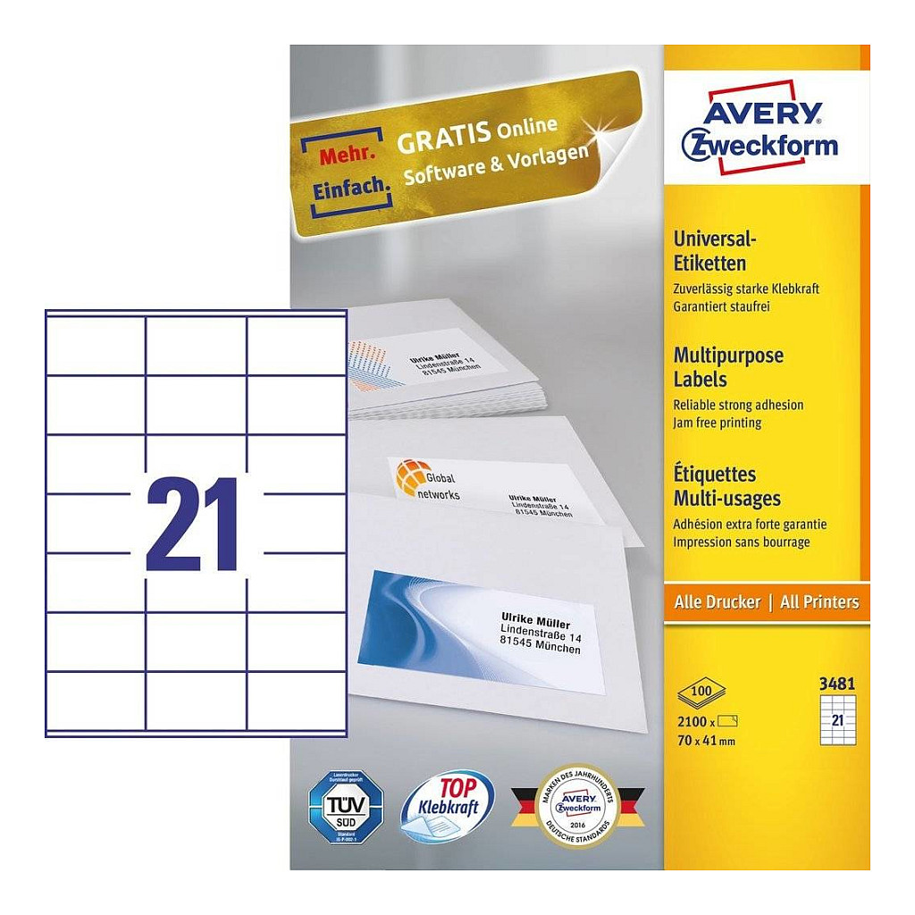 Samoljepljive etikete AVERY ZWECKFORM 3481 (70 x 37 mm, 2400 kom)-1