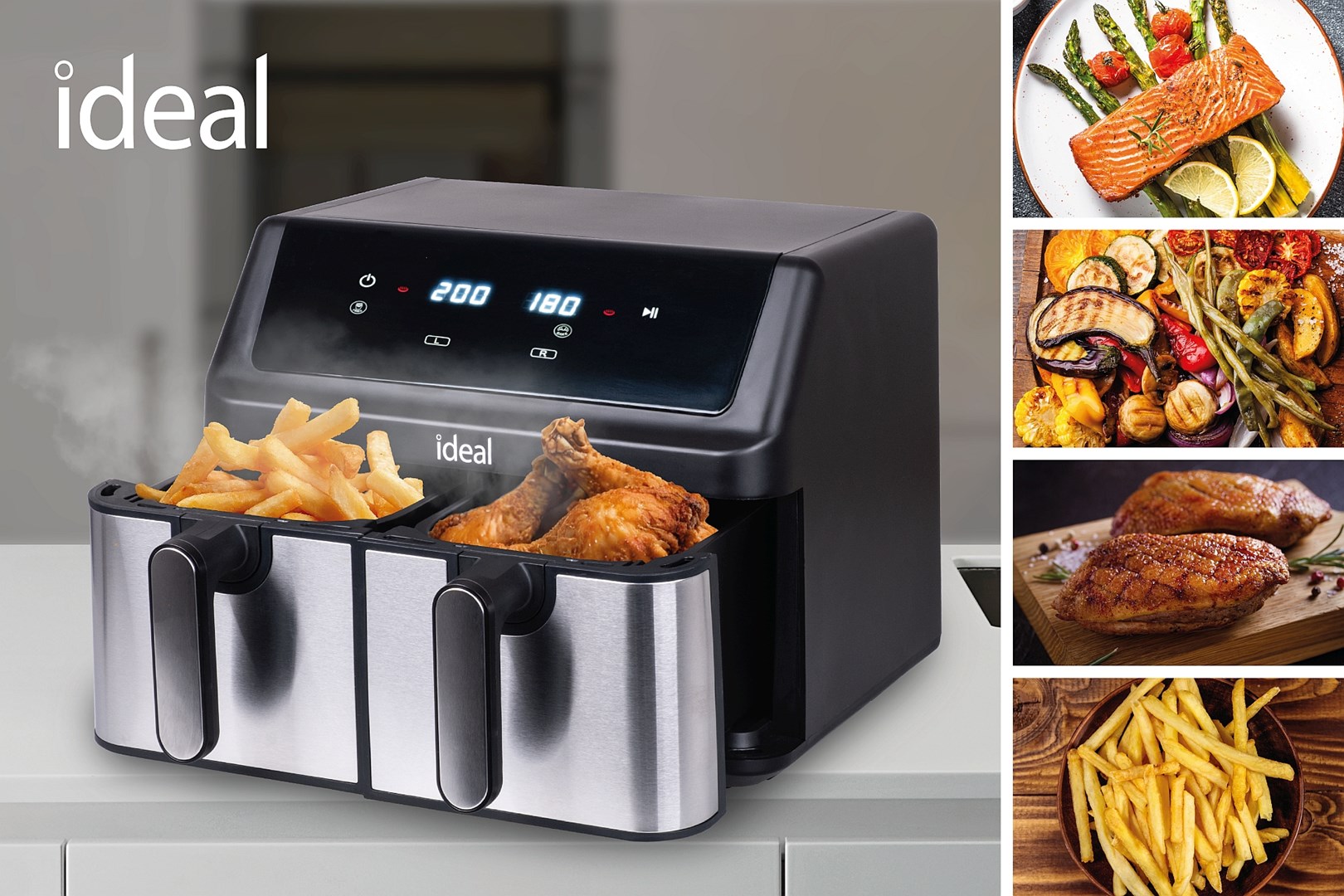 IDEAL Fat-free fryer, double horizontal 9L, 8 functions - including food drying-4