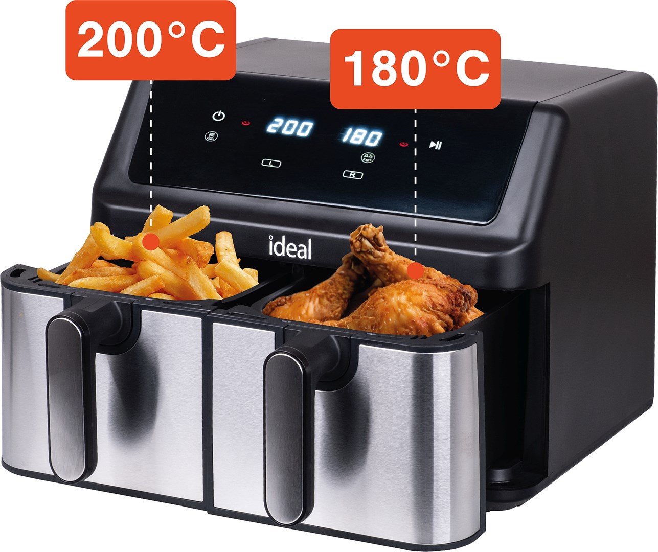 IDEAL Fat-free fryer, double horizontal 9L, 8 functions - including food drying-5