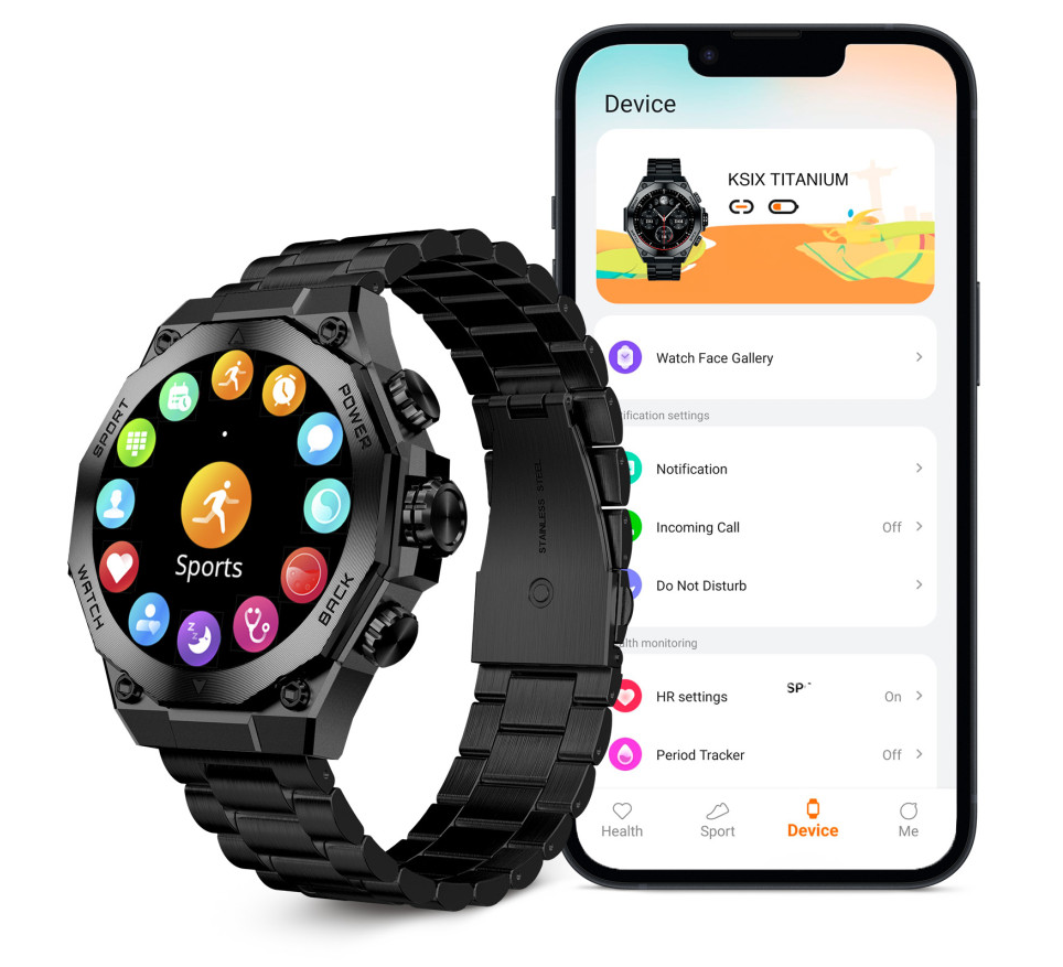 Pametni sat KSIX TITANIUM, AMOLED, 1.43", 2 remena, 5 dana aut., crni-1
