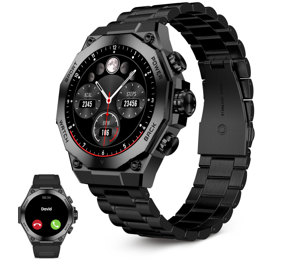 Pametni sat KSIX TITANIUM, AMOLED, 1.43", 2 remena, 5 dana aut., crni-0