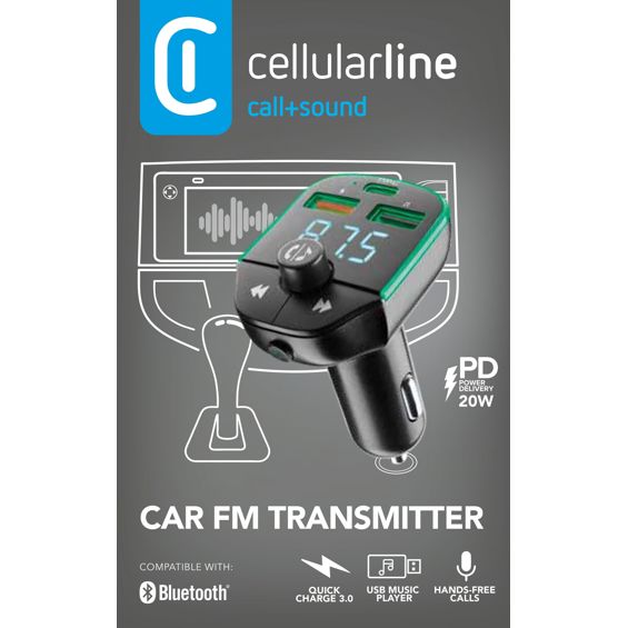 FM Transmitter i auto punjač CELLULARLINE (Bluetooth, 20W)-5