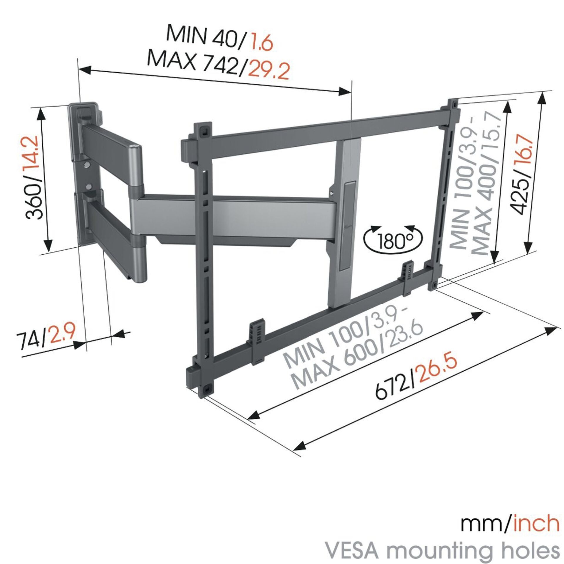 Zidni nosač za TV VOGELS TVM 5845 (55" - 100", rotacija 180, max 55kg)-8