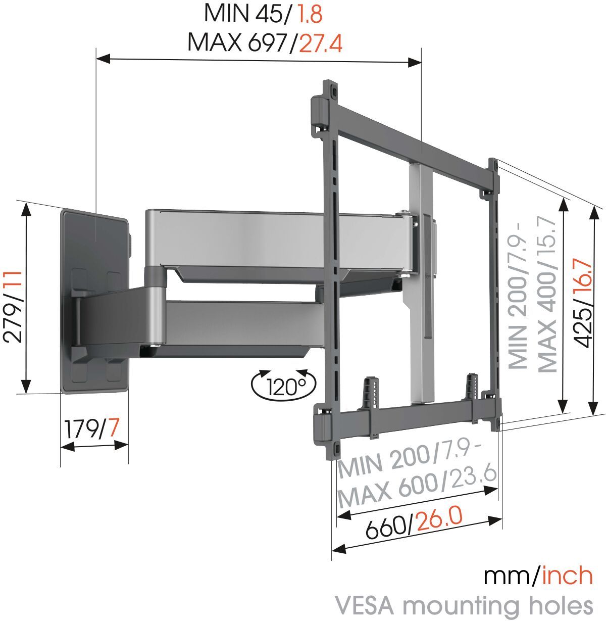 Zidni nosač za TV VOGELS TVM 5855 ELITE (55-100", okret 120, max 75kg), crni-8