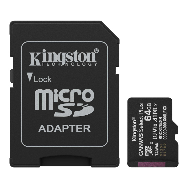 MEM SD MICRO 64GB Kingston Canvas Select Plus + Adapter SDCS3/64GB-6