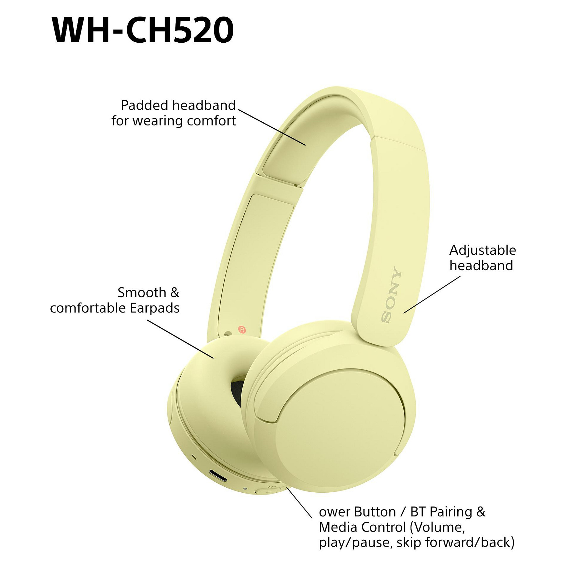 Slušalice SONY WH-CH520 On-Ear žute (bežične, Bluetooth)-13