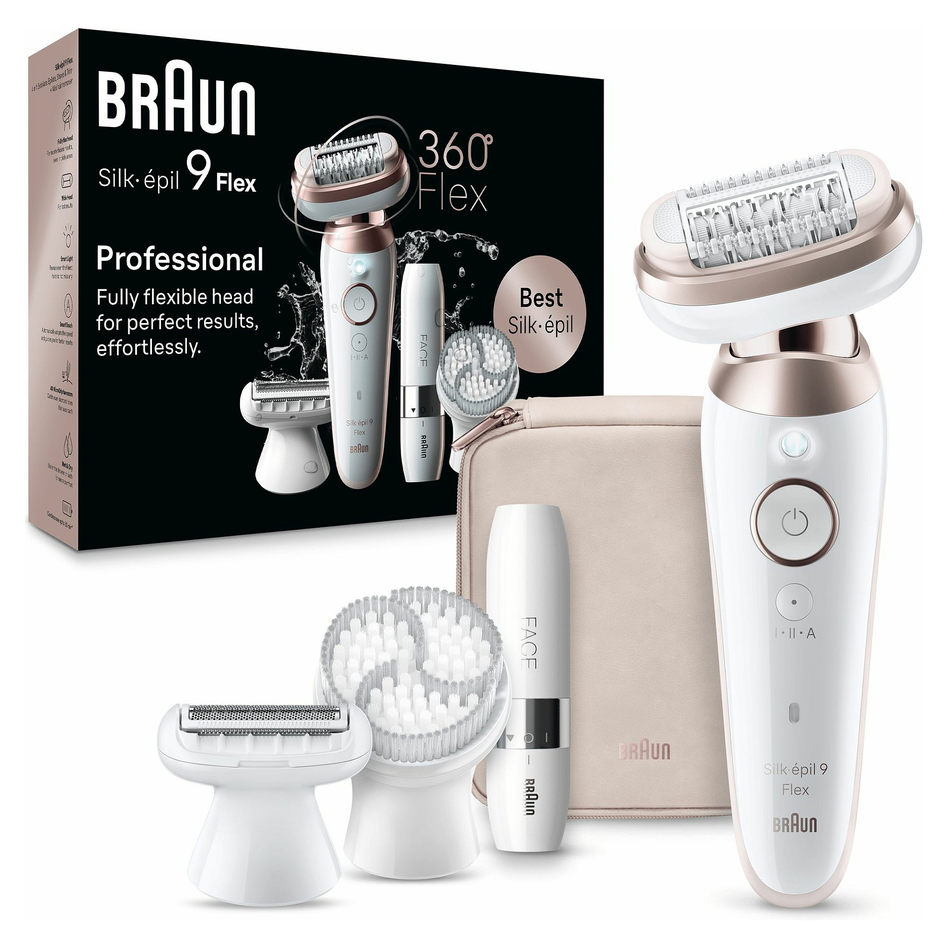 Epilator BRAUN Silk-épil 9 Flex 9-360 (3D, 40 pinceta, bijela, ružičasta)