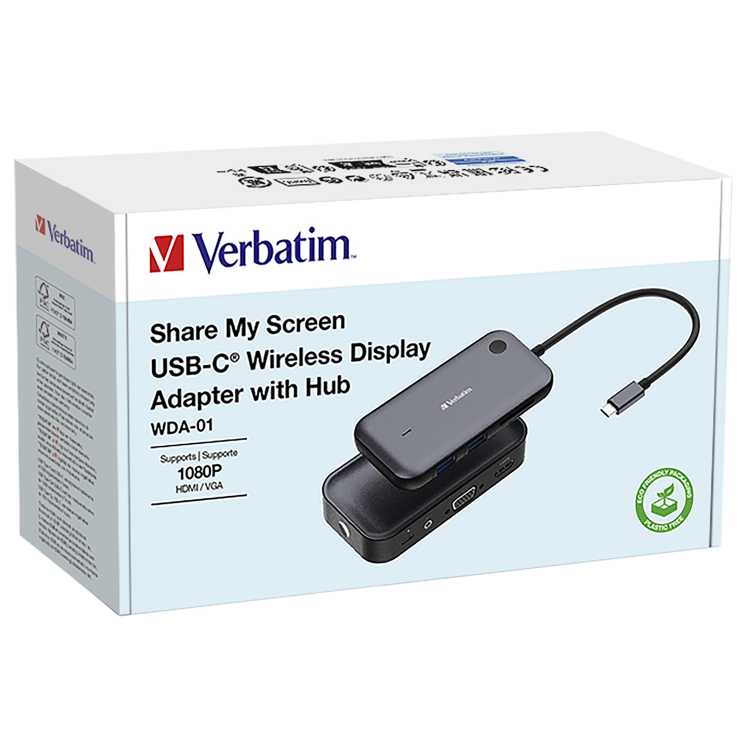 Adapter VERBATIM Share My Screen 1080p USB-C Wireless Display s Hubom WDA-01-4