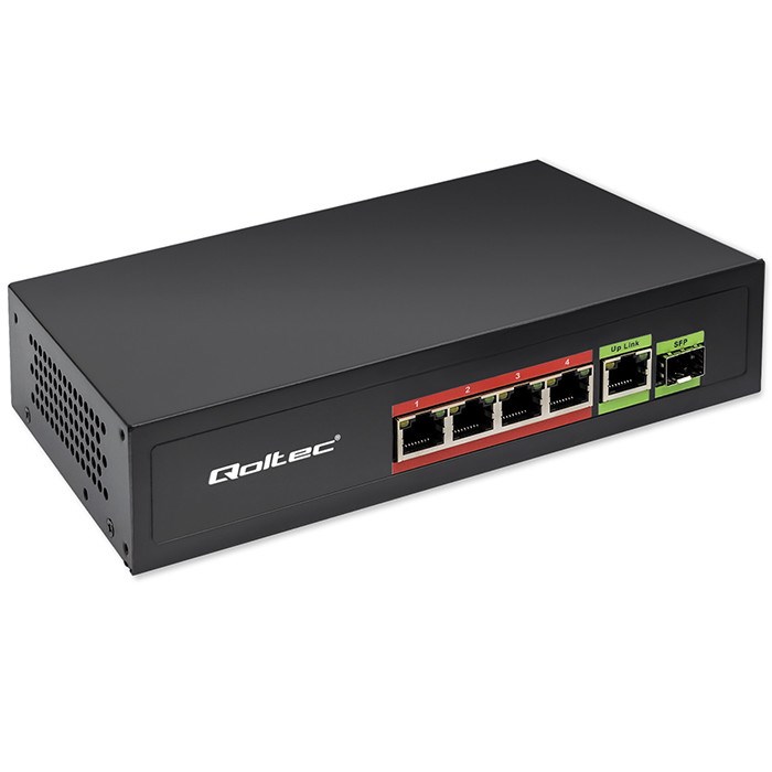 Qoltec Network Switch FAST Ethernet PoE 4x RJ45 PoE 1x RJ45 Uplink 1x SFP | 65W | 1000 Mb-0