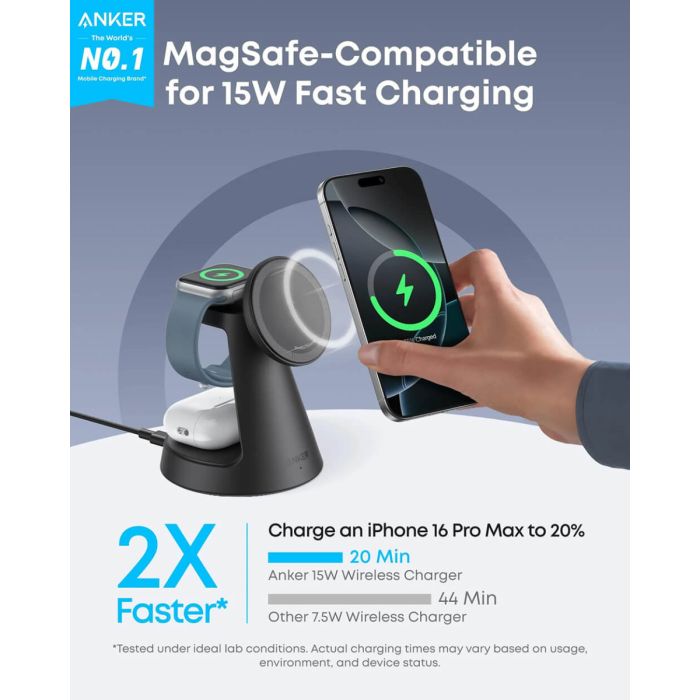 Punjač ANKER MagGo Wireless Charging Station 3-u-1, Qi2 15 W, bijeli-3