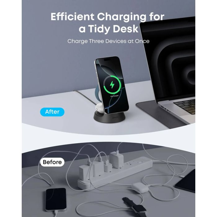 Punjač ANKER MagGo Wireless Charging Station 3-u-1, Qi2 15 W, bijeli-6