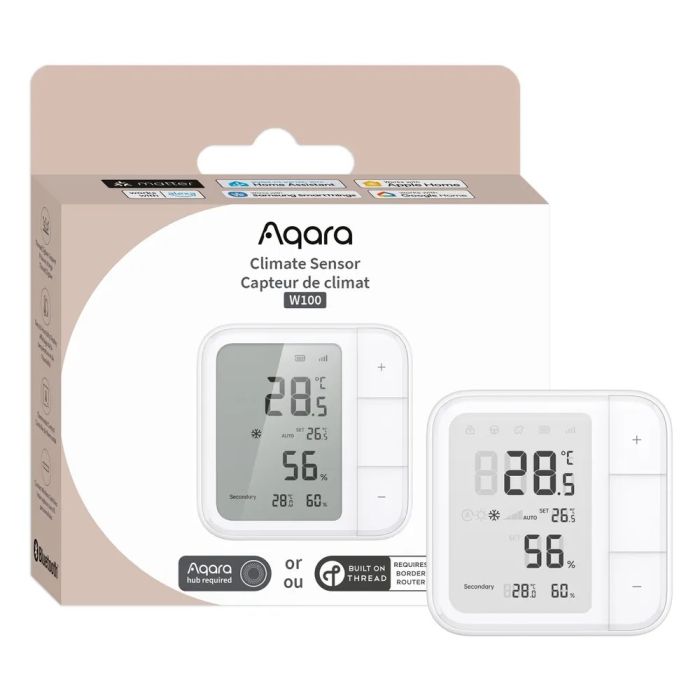 AQARA klimatski senzor W100 (Thread/Zigbee, Bluetooth, LCD zaslon, daljinsko upravljanje HVAC, dugotrajna baterija)