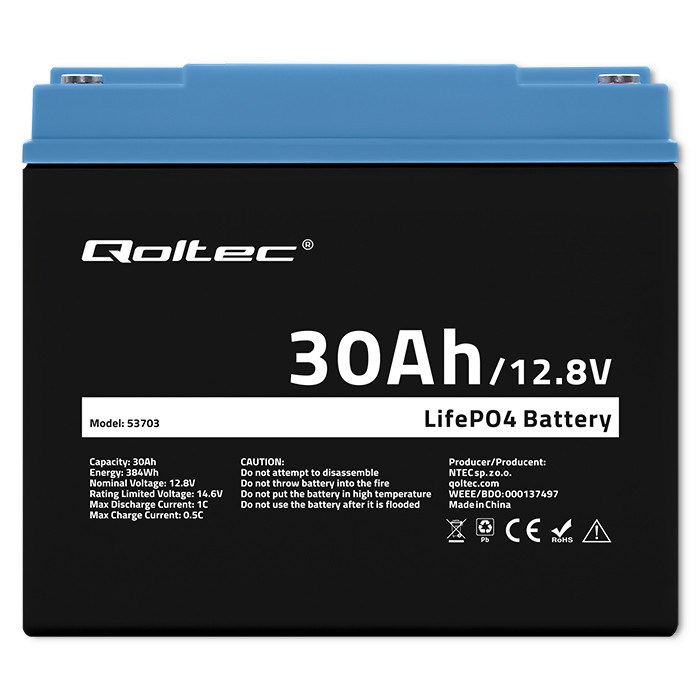 Baterija QOLTEC LiFePO4 12.8V 30Ah 384Wh s BMS sustavom-3
