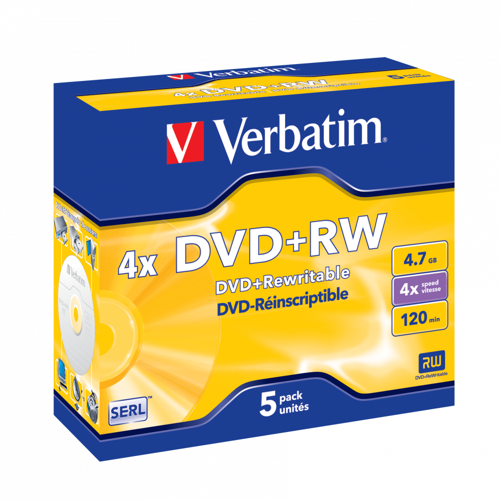 DVD+RW VERBATIM 4.7GB 4× Matt Silver 5 pack JC-0