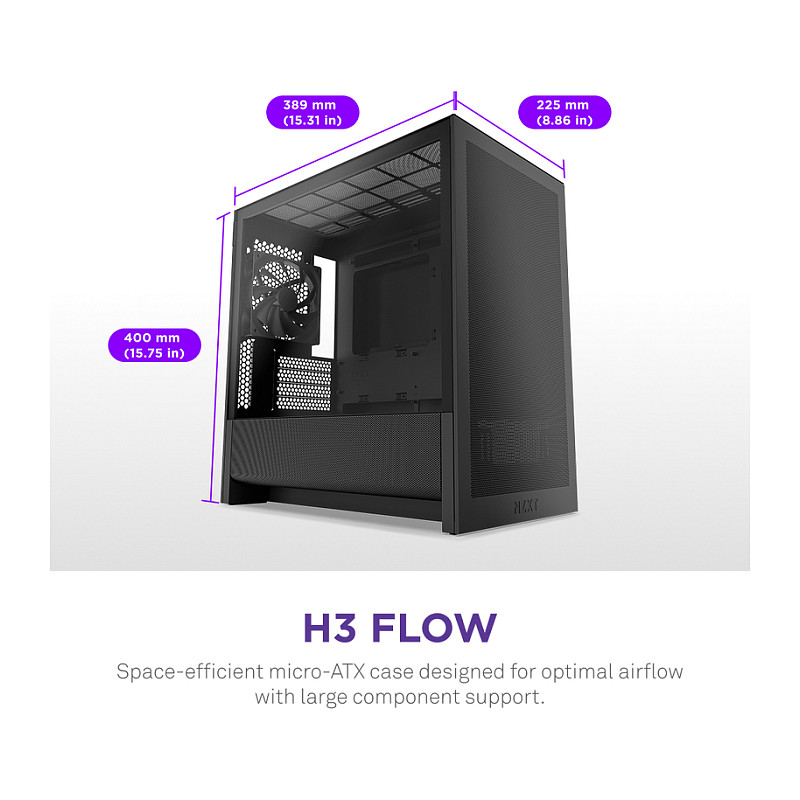 Kućište NZXT H9 H3 Flow Midi Tower crna boja-2