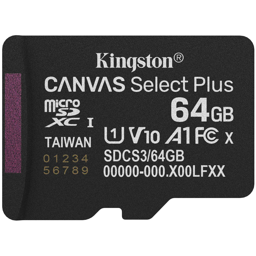Kingston Technology 64GB micSDXC Canvas Select Plus Gen3 100R A1 Single Pack w/o ADP-0
