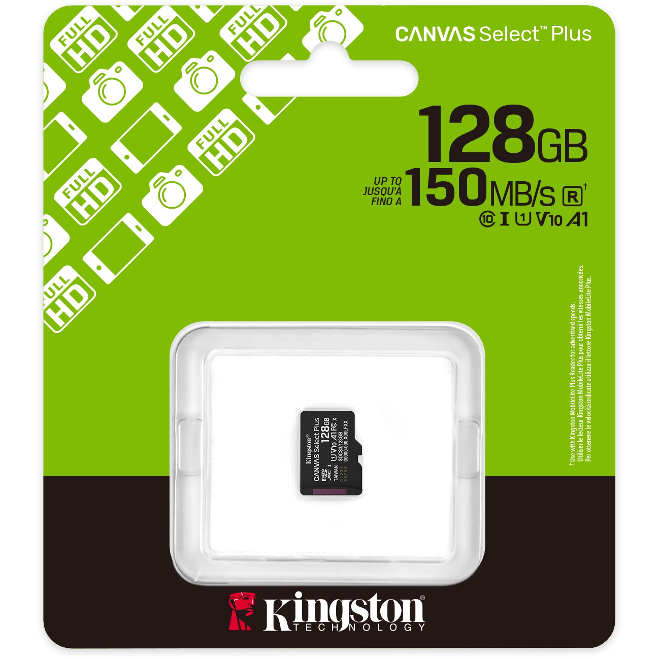 Kingston Technology 128GB micSDXC Canvas Select Plus Gen3 150R A1 Single Pack w/o ADP-4