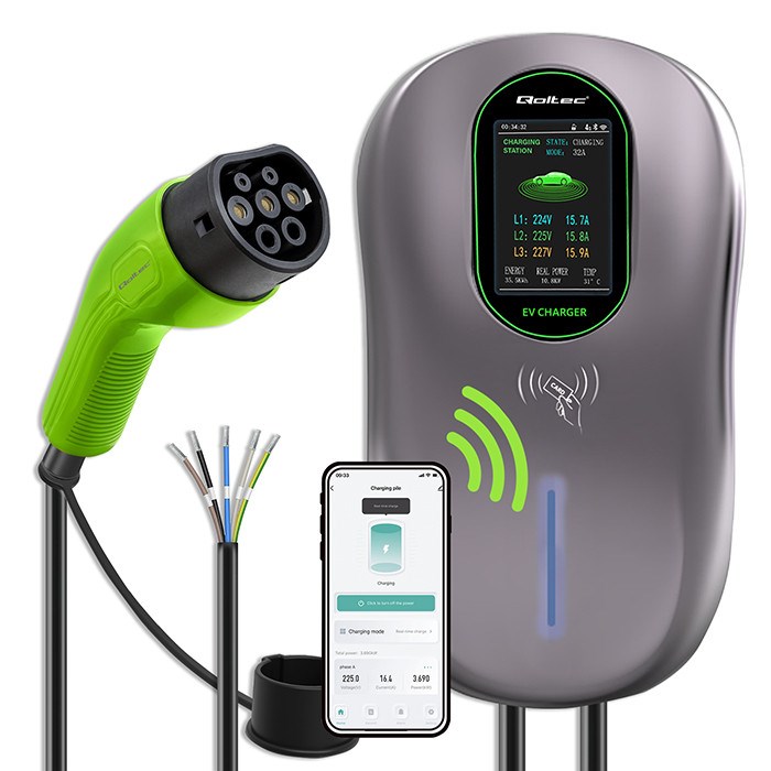 Punjačka stanica QOLTEC EV 2-u-1 Type 2 (22kW, Wi-fi)