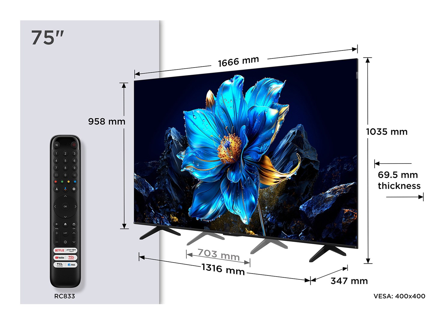 TV TCL QLED 75P79K Google TV (190.5 cm, 4K UHD, HDR10+, Dolby Atmos, Smart TV)-4