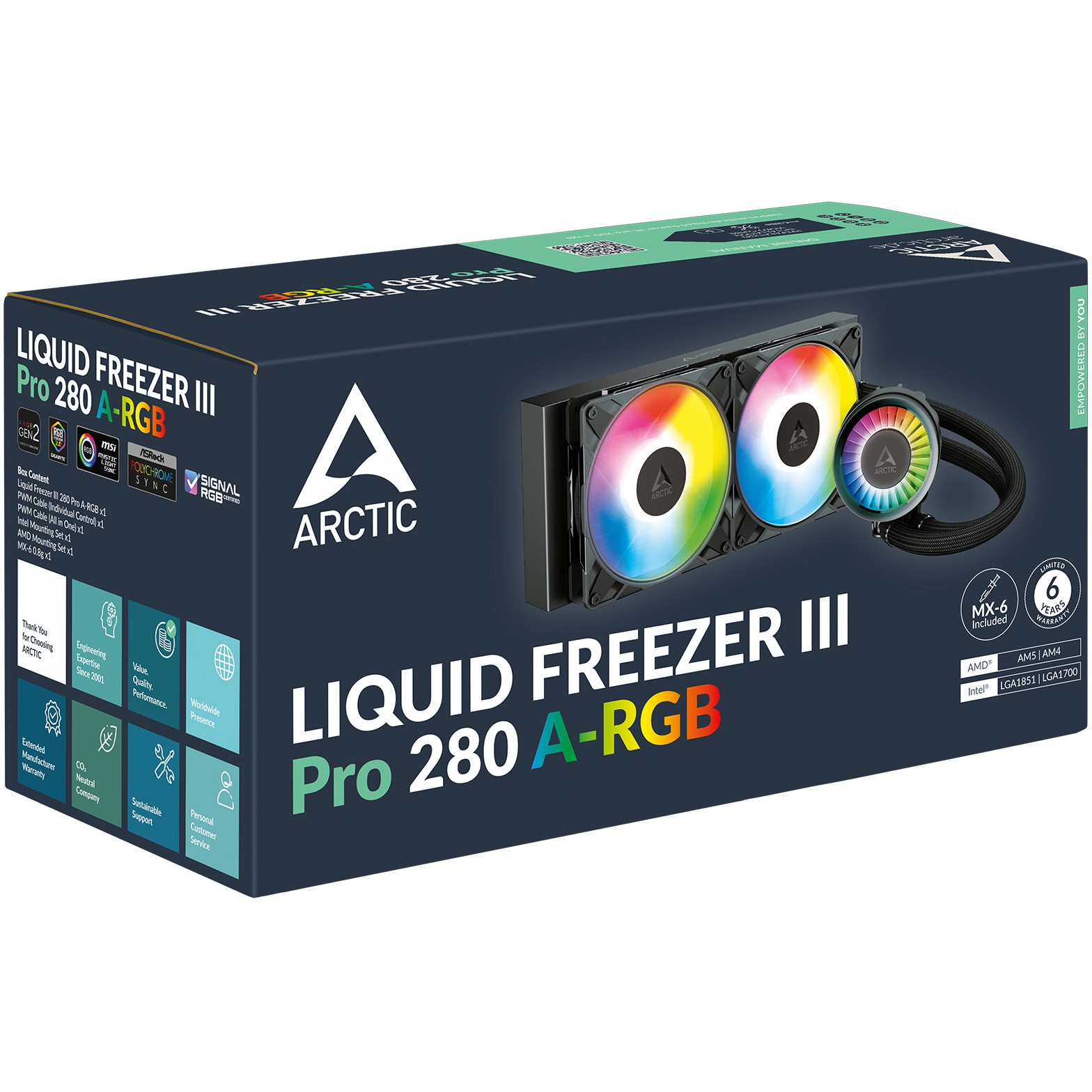 ARCTIC LIQUID FREEZER III PRO 280mm A-RGB vodno hlađenje za INTEL/AMD procesore (bakrena ploča, mikro rezkana rebra, 2x P14 Pro A-RGB ventilator, 400–2500 vrt/min)-11