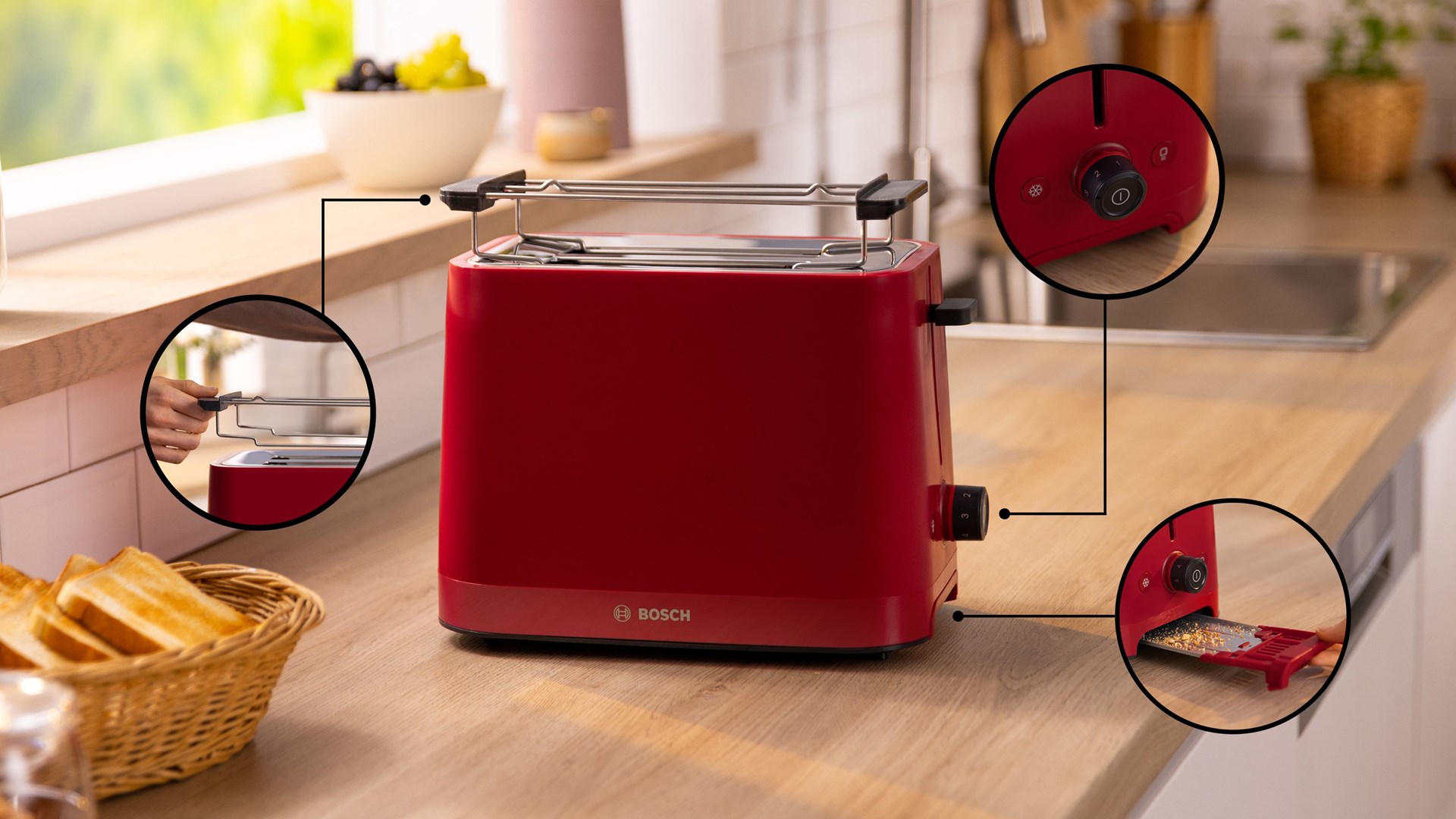 Bosch TAT3M124 toaster 2 slice(s) 950 W Red-2