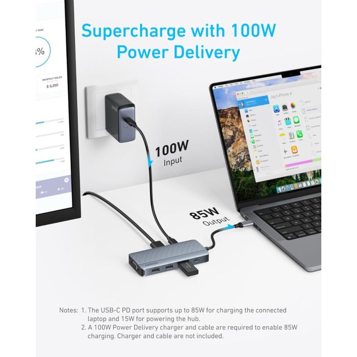 USB-C hub ANKER PowerExpand 8v1 (8 priključaka, 4K Ultra-HD video izlaz, brzi prijenos podataka, napajanje do 85W)-4