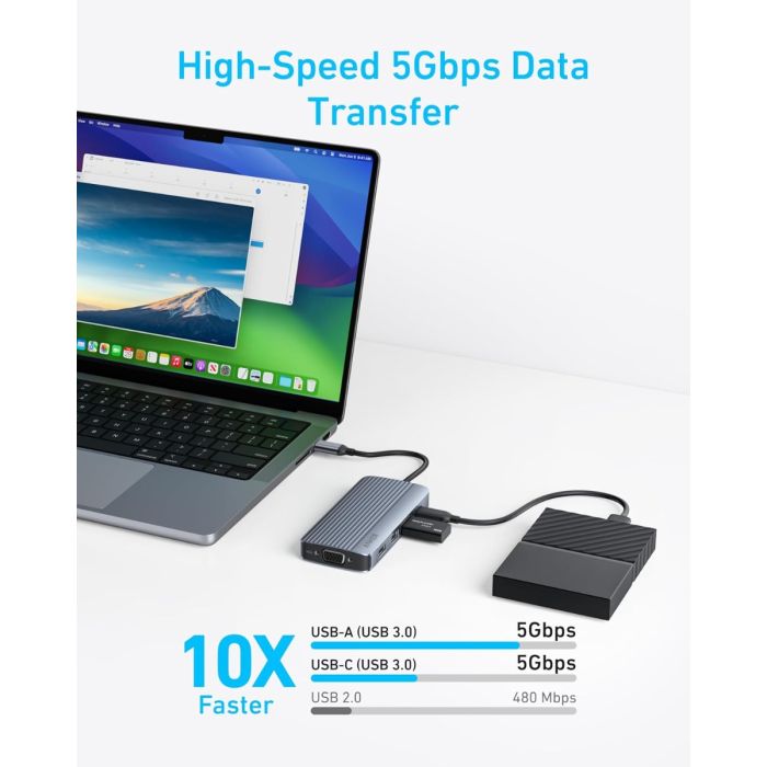 USB-C hub ANKER PowerExpand 8v1 (8 priključaka, 4K Ultra-HD video izlaz, brzi prijenos podataka, napajanje do 85W)-3