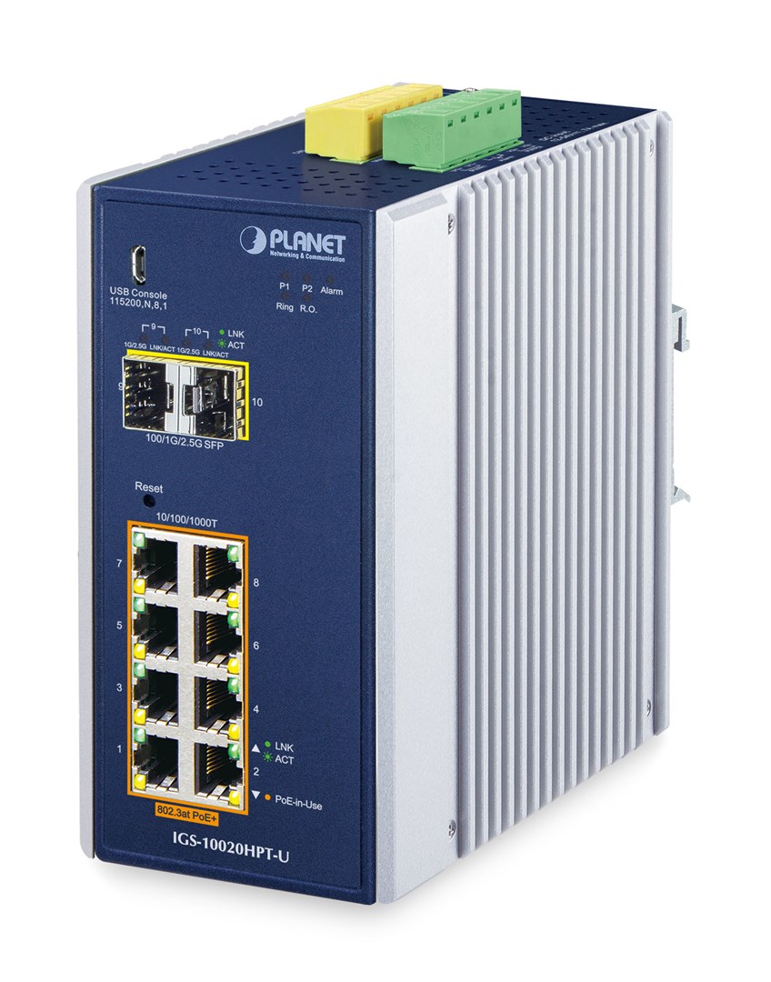 Industrijski L2+ Managed PoE+ Switch PLANET IGS-10020HPT (8x 1G PoE+, 2x SFP)-0