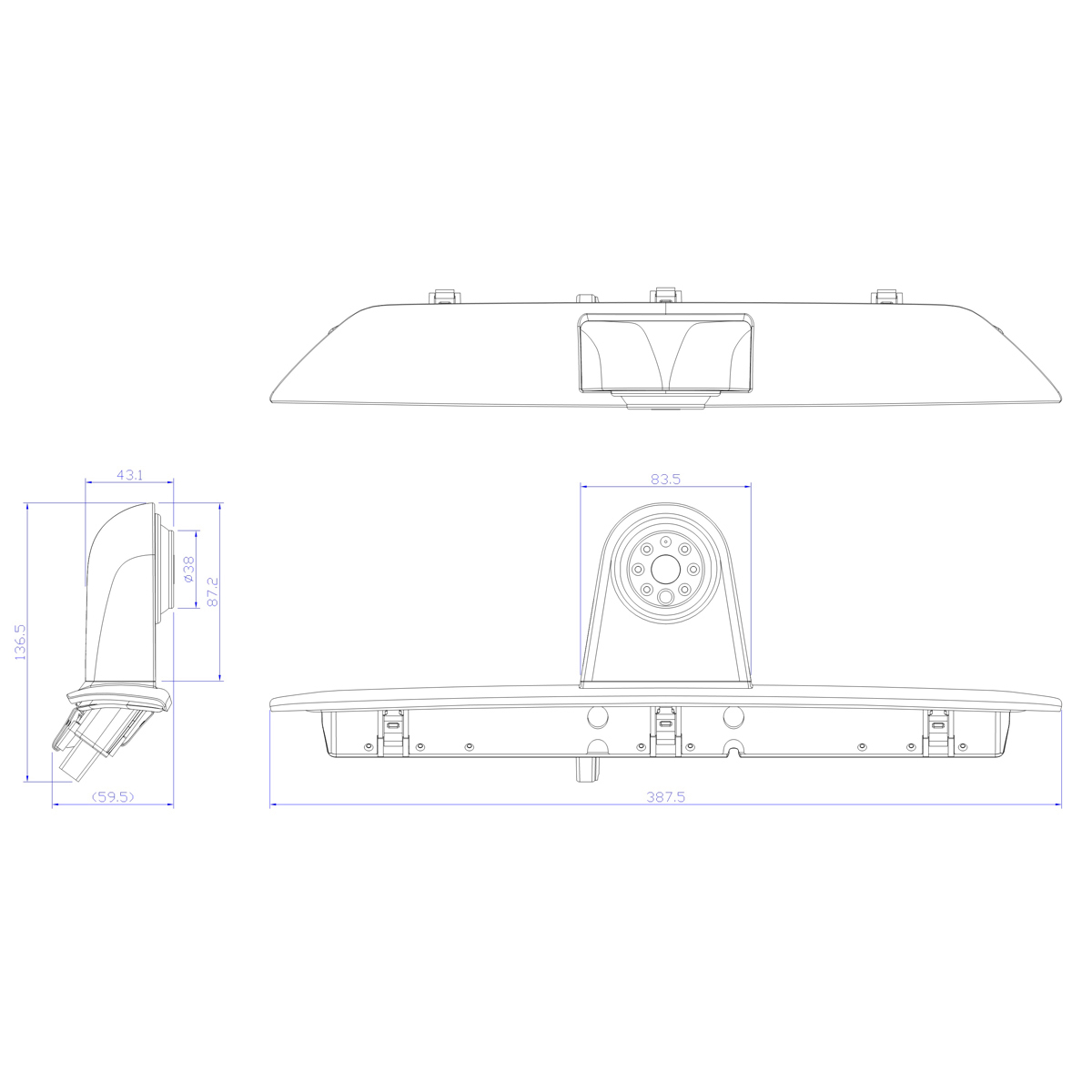Parking kamera AMPIRE CVBS za Ford Transit 7. generacije s krovom H2 2014-2019-8