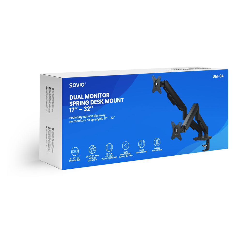 Monitor mount SAVIO UM-04 (dual, za monitore 17″ – 32″, 2× 2–9 kg, s plinskom oprugom)-1