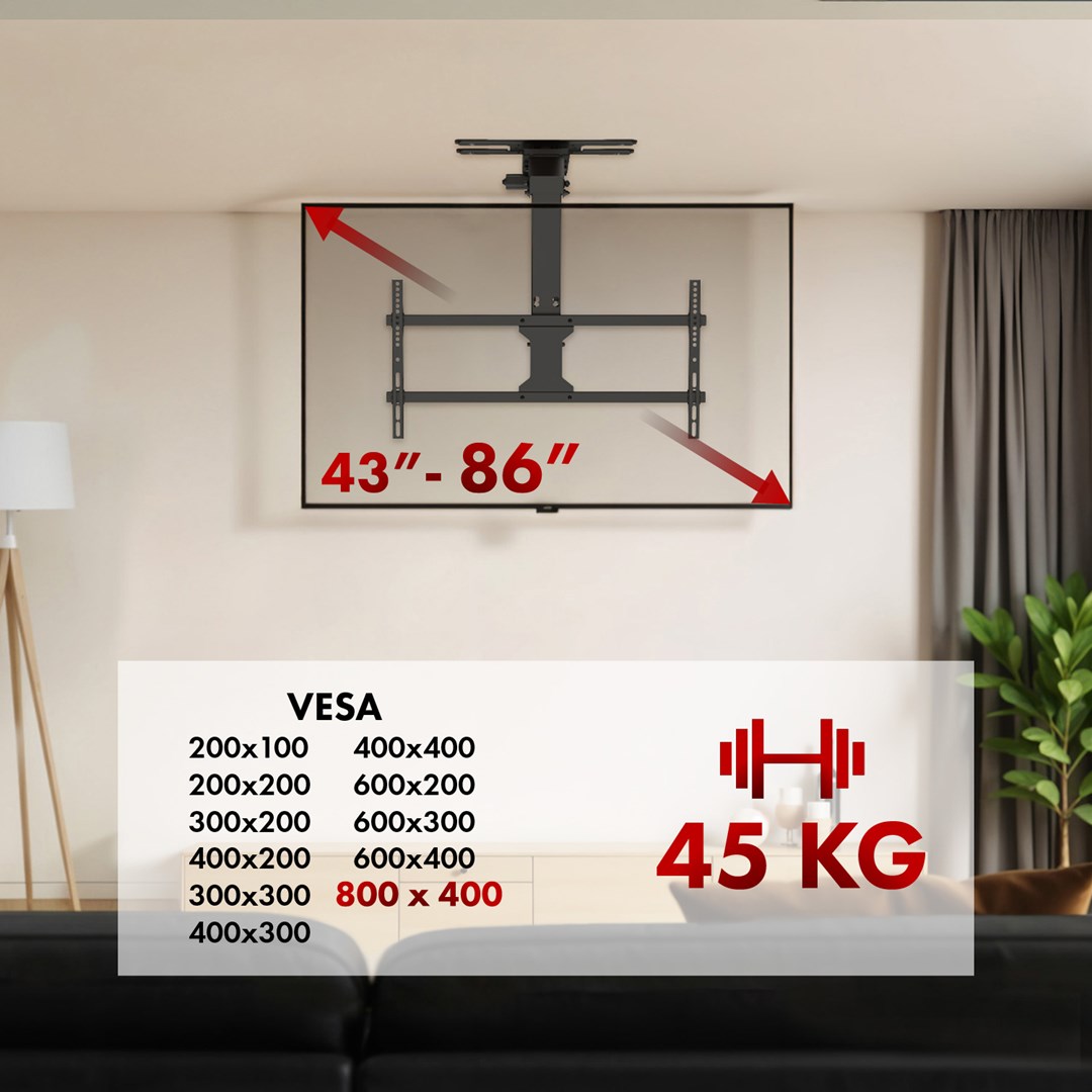 Električni stropni nosač za TV MACLEAN MC-109 T (tuya podrška, za tv 43-86", vesa do 800x400, do 45kg)-3