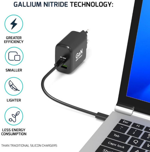 Port zidni punjač GaN 65W USB-C/USB-A, crni-0